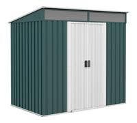 Outsunny 6.5x4ft Galvanised Metal Garden Storage Shed with Foundation, Lockable Double Sliding Doors & Vents for Tools, Green Aosom UK