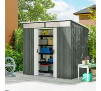 Outsunny 6.5x4FT Garden Shed Lockable Metal Tool Shed Light Grey Wood Effect