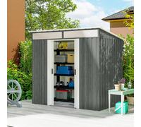 Outsunny 6.5x4FT Garden Shed Lockable Metal Tool Shed Light Grey Wood Effect, Grey