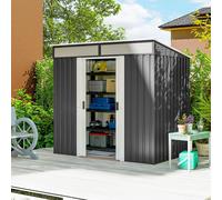 OUTSUNNY 6.5x4FT Garden Shed w/ Foundation Lockable Metal Tool Shed in Grey Outsunny Grey