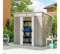 OUTSUNNY 6.5x4FT Garden Shed w/ Foundation Lockable Metal Tool Shed in Light Grey Outsunny Light Grey