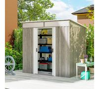 Outsunny 6.5x4FT Garden Shed Lockable Metal Tool Shed Light Grey Wood Effect | TJ Hughes