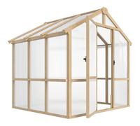 Outsunny 6.6 x 6ft Wooden Polycarbonate Greenhouse with Lockable Door, Brown, Brown