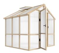 Outsunny 6.6 x 6ft Polycarbonate Greenhouse, Walk-in Wooden Greenhouse with Lockable Door and Window, Garden Plants Grow House, Brown