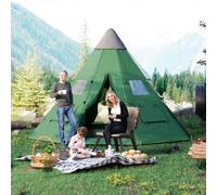 Outsunny 6 Men Tipi Tent, Camping Tent with Mesh Windows, Sewn-in Floor, Two Doors and Carry Bag, Easy Set Up, for Hiking Picnics Outdoor Night, Green