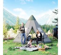 Outsunny 6 Men Tipi Tent w/ Mesh Windows - Green/Grey, Green