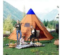 Outsunny 6-7 Person Large Family Party Camping Tent W/ Carrying Bag, Orange