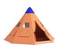 Outsunny 6 Men Tipi Tent, Camping Tent with Mesh Windows, Sewn-in Floor, Two Doors and Carry Bag, Easy Set Up, for Hiking Picnics Outdoor Night, Orange Orange
