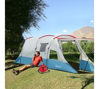 OUTSUNNY 6-8 Person Tunnel Tent, Two-room Camping Tent with Carry Bag in Blue Outsunny Blue