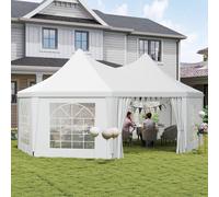OUTSUNNY 6.8 x 5m Garden Octagonal Gazebo Party Wedding Tent Heavy Duty Marquee in White Outsunny White