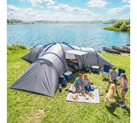 Outsunny 6-9 Man Large Tunnel Tent With 3 Bedrooms, Stand-Up Camping Tent In Light Grey Light Grey