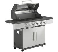 Outsunny 6 Burner Liquid Propane Gas BBQ Grill, Outdoor Portable Gas Barbecue Grill with Warming Rack, Side Tables, Cabinet