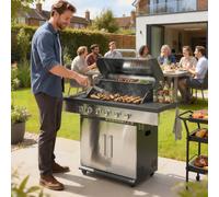 Outsunny Silver 6 Burner Portable Liquid Propane Gas BBQ Grill - Size: 110 x 143 x 55cm - Wilko