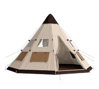 Outsunny 6 Men Tipi Tent, Camping Tent with Mesh Windows, Sewn-in Floor, Door and Carry Bag, Easy Set Up, for Hiking Picnics Outdoor Night, Khaki