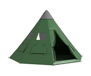 Outsunny 6 Men Tipi Tent, Camping Tent with Mesh Windows, Sewn-in Floor, Two Doors and Carry Bag, Easy Set Up, for Hiking Picnics Outdoor Night, Green
