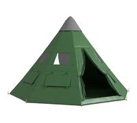 Outsunny 6 Men Tipi Tent with Mesh Windows, Sewn-in Floor, Two Doors, Green