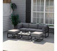 Outsunny 6 PC Garden Daybed Aluminum Sectional Sofa Set Coffee Table Footstool