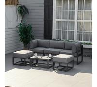 Outsunny 6pc Daybed and Sectional Sofa Set w/ Coffee Table and Footstool, Grey