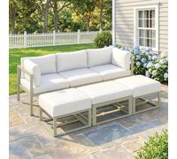 Outsunny 6 Pc Garden Daybed, Sectional Sofa Set With Coffee Table, Footstool In Cream Cream