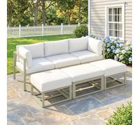 Outsunny 6 Seater Cream White Sectional Sofa Lounge Set - Wilko