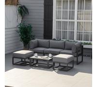 Outsunny 6 PC Garden Daybed Aluminum Sectional Sofa Set Coffee Table Footstool