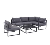 Outsunny 6 PCs Outdoor Indoor Sectional Corner Sofa Set Thick Padded Cushions Aluminium Frame 5 Seaters 1 Coffee Table Grey Grey
