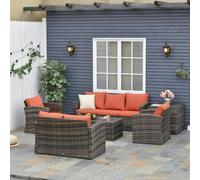 Outsunny 6 PCS Patio Rattan Sofa Set Conversation Furniture Brown - Brown - Orange