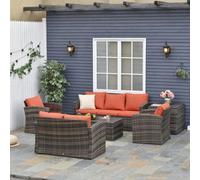 Outsunny 6 Piece Patio Rattan Sofa Set Conversation Furniture Orange, Orange