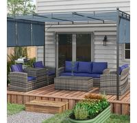 Outsunny 6 PCS Patio Rattan Sofa Set Conversation Furniture with Storage Blue