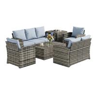 Outsunny 6 Pcs Patio Rattan Sofa Set Conversation Garden Furniture Grey Grey