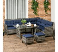 Outsunny 6 PCs Patio wicker Sofa Set Rattan Chair Furniture with Glass & Cushioned, Blue