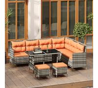 Outsunny 6 Pcs Patio Wicker Sofa Set Rattan Chair Furniture, Orange Orange