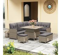 Outsunny 6 PCs Rattan Garden Furniture Sectional Corner Sofa, Light Grey, Grey
