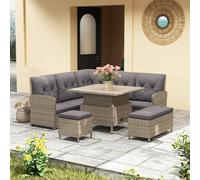 Outsunny 6 PCs Rattan Garden Furniture Sectional Corner Sofa, Light Grey