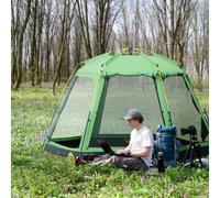 Outsunny 6 Person Camping Tent 2-Tier Pop-up Tent w/ Portable Carry Bag, Green