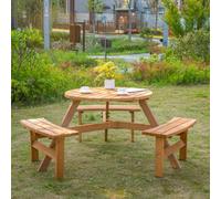 Outsunny 6 Person Fir Wood Table Bench Set Outdoor Garden Patio, Brown In Natural Natural