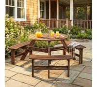 Outsunny 6 Person Fir Wood Table Bench Set Outdoor Garden Patio, Carbonized In Brown Brown