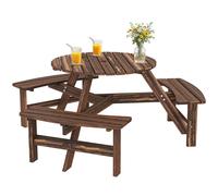 Outsunny 6 Person Fir Wood Table Bench Set Outdoor Garden Patio, Carbonized In Brown Brown