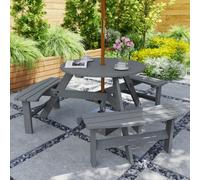 Outsunny 6 Person Fir Wood Table Bench Set Outdoor Garden Patio, Grey, Grey