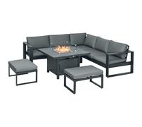 Outsunny 6pcs Outdoor Furniture Set, Garden Corner Sofa with Fire Pit Table, Alu