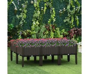 Outsunny 6-piece Elevated Flower Bed Vegetable Herb Planter Plastic, Brown - Brown - PP - 40cm x 40cm x 44cm