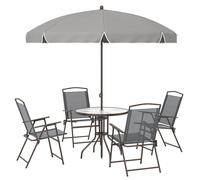Outsunny 6 Piece Garden Dining Set with Umbrella, Patio Sets with Parasol, 4 Folding Dining Chairs, Dark Grey