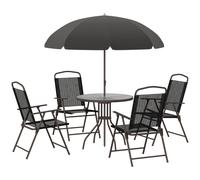 Outsunny 6pc Garden Dining Set Outdoor Furniture w/ Folding Chairs, Table and Parasol, Black