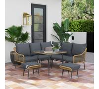 Outsunny 6 Piece Garden Furniture Set Garden Sofa with Cushions, Light Grey - Light Brown - Steel, Polyester - 117W x 70D x 77Hcm