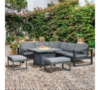 Outsunny 6-Piece Aluminium Garden Furniture Set, Outdoor Corner Sofa, Loveseat, Footstool, Sectional with Gas Fire Pit Table, Grey Aosom UK