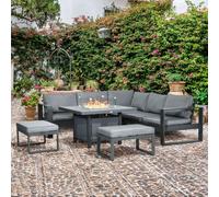 Outsunny 6-Piece Aluminium Garden Furniture Set, Outdoor Corner Sofa, Loveseat, Footstool, Sectional with Gas Fire Pit Table, Grey Aosom UK