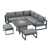 Outsunny 6-Piece Aluminium Garden Furniture Set, Outdoor Corner Sofa, Loveseat, Footstool, Sectional with Gas Fire Pit Table, Grey Aosom UK