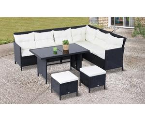 Outsunny 6 Piece Garden Rattan Effect Dining Sofa Set: Black