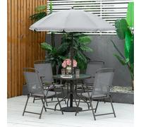 Outsunny 6 Piece Patio Dining Set With Garden Umbrella 4 Folding Chairs - Grey, Grey