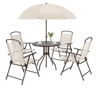 Outsunny 6 Piece Patio Dining Set With Garden Umbrella 4 Folding Chairs In Beige Beige